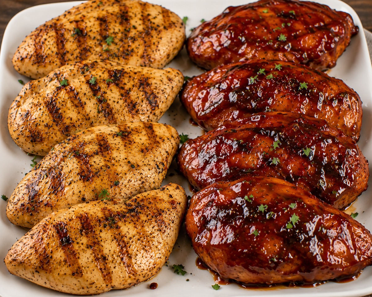 Classic grilled chicken and barbecue-glazed chicken